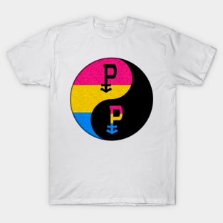 Pansexual Pride Yin and Yang Symbol in Pride Flag Colors T-Shirt